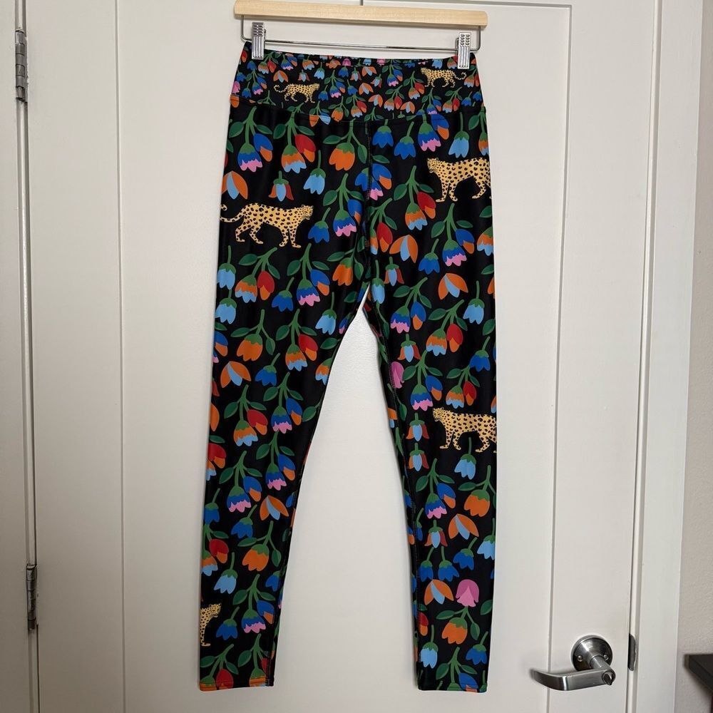 Jessie Zhao High Waist Yoga Leggings In Jungle Night Floral Animal Blue Sz L Gym